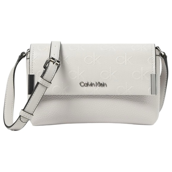 Calvin Klein White Crossbody Bag with Adjustable Strap and Flap Closure MSRP 128 - Picture 1 of 7